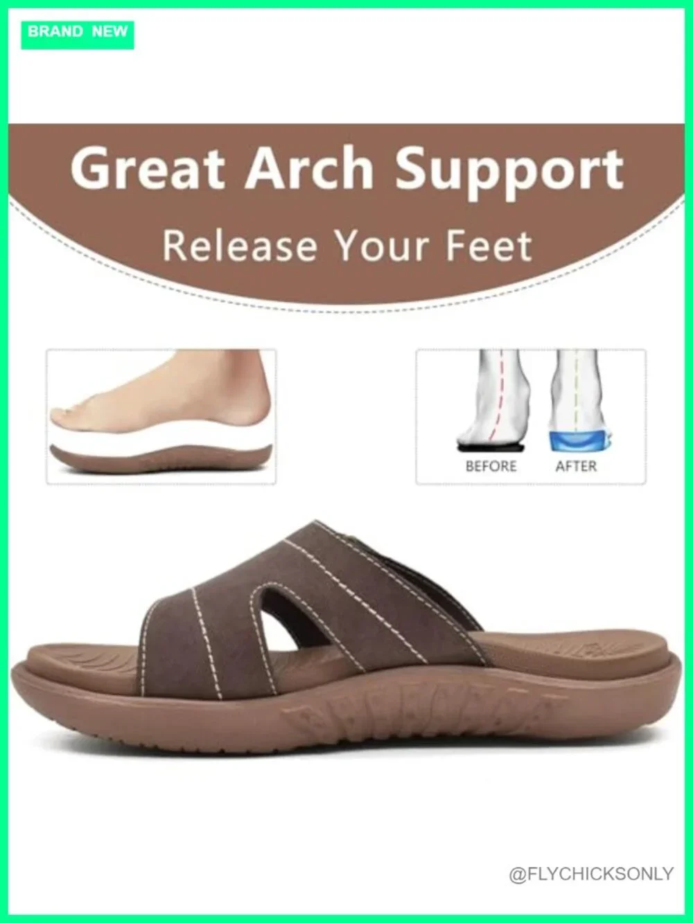 Womens Orthotic Slides Arch Support Slip On Walking Sandals Lightweight Yoga